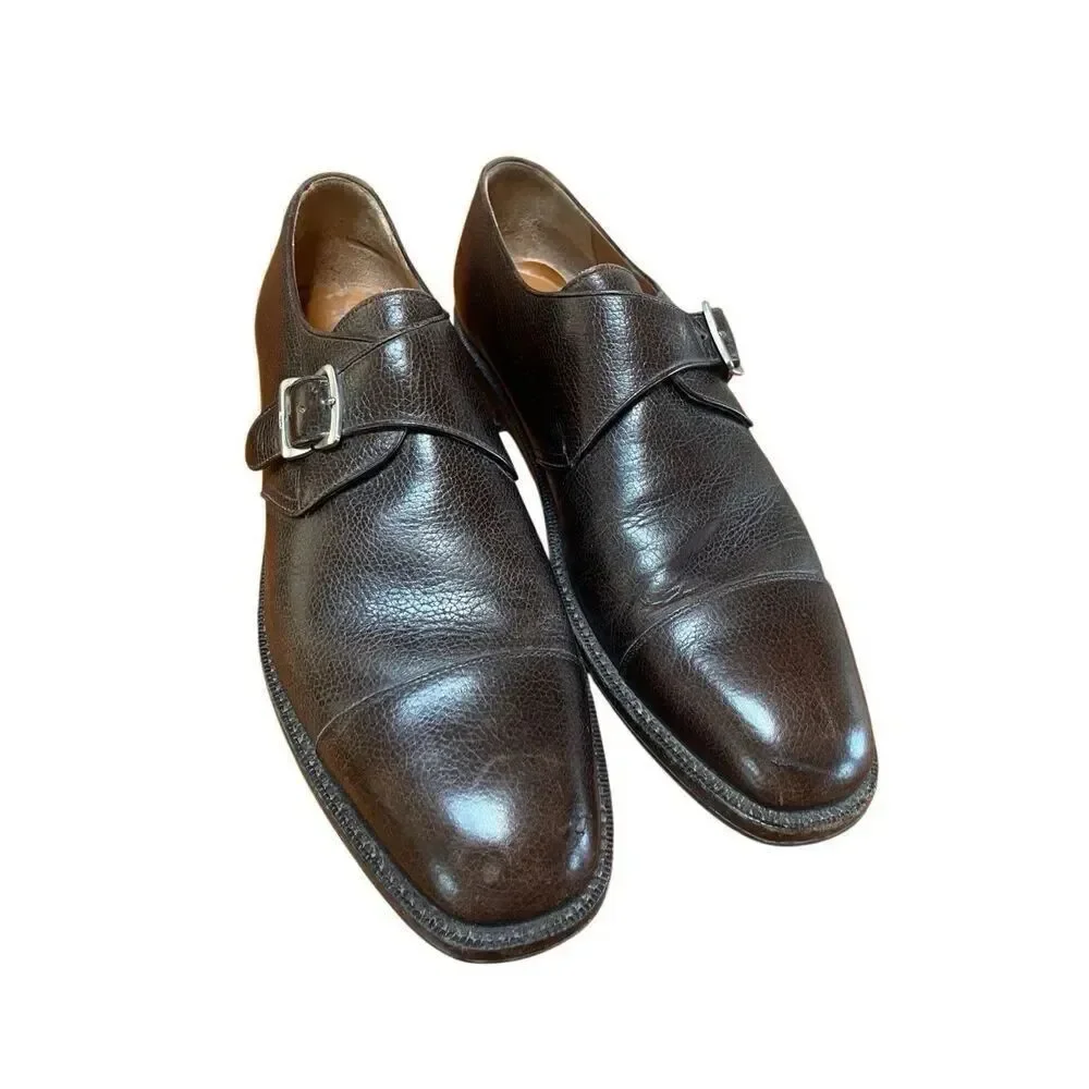 Salvatore Ferragamo Dark Brown Leather Plain Toe Monk Strap Oxford Size 11.5 D